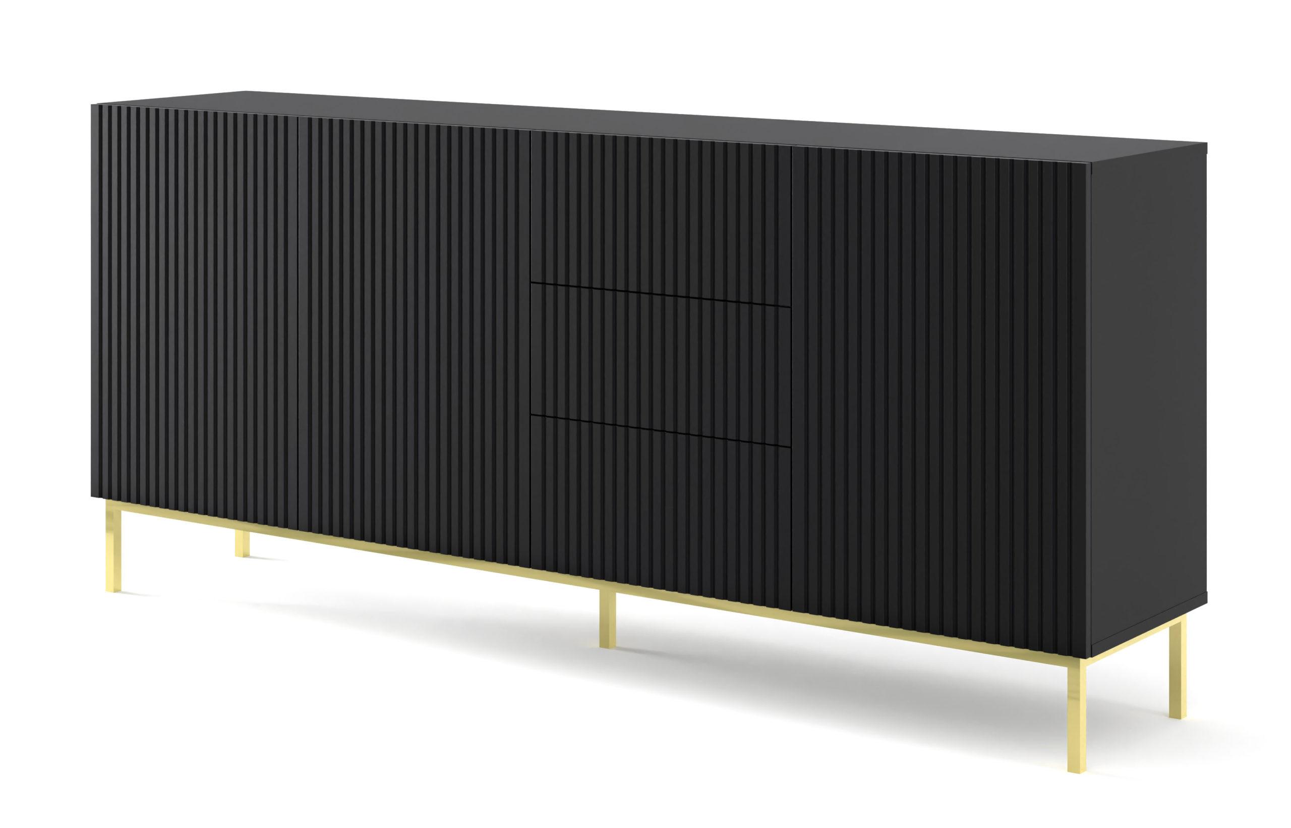 KOMMODE Schwarz, Schwarz, Gold 200/89/42 - Schwarz, Holzwerkstoff (200/89/42cm) - RAUMHIRSCH FURNITURE