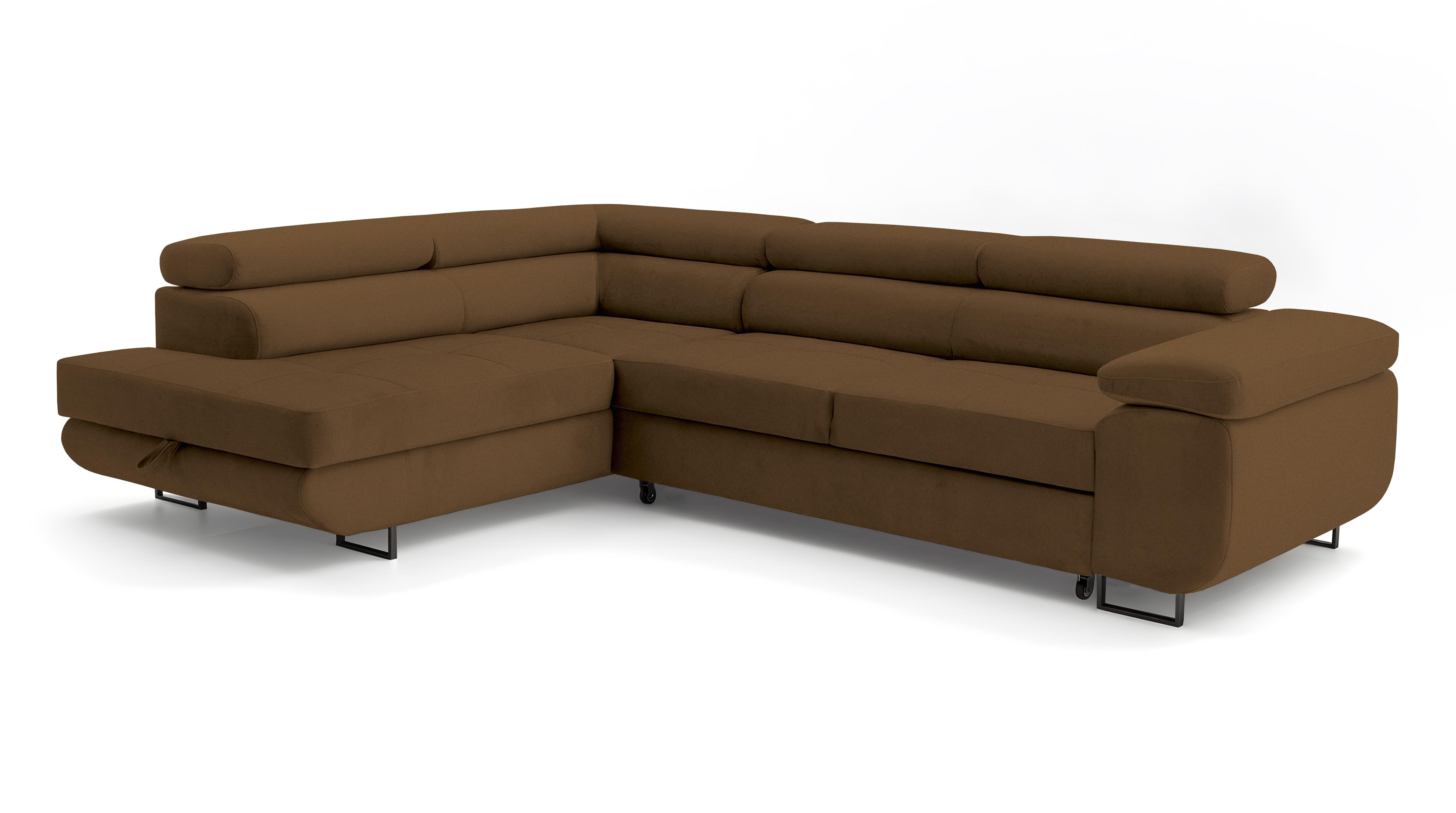 ECKSOFA Velmo mit Bettkasten und Schlaffunktion, verstellbaren Kopfstützen, in L-Form - Braun, Textil (275/203cm)