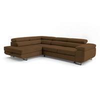 ECKSOFA Velmo mit Bettkasten und Schlaffunktion, verstellbaren Kopfstützen, in L-Form - Braun, Textil (275/203cm)