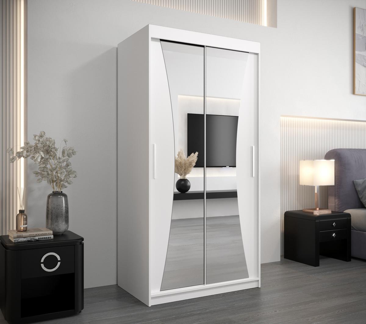 SCHWEBETÜRENSCHRANK 200/100/62 2-türig - Silberfarben/Weiß, Holz/Kunststoff (100/200/62cm) - MÖBEL KRYSPOL