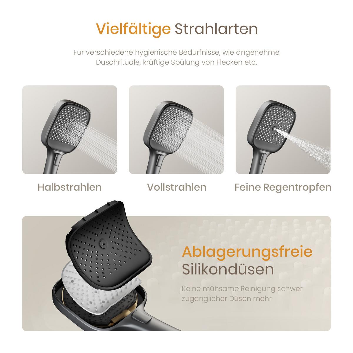 ÜBERKOPFBRAUSESET mit einstellbarer Wasserdurchfluss Anthrazit Matt 115/35,5/15 cm - Anthrazit, Metall (35.5/115/15cm) - EMKE