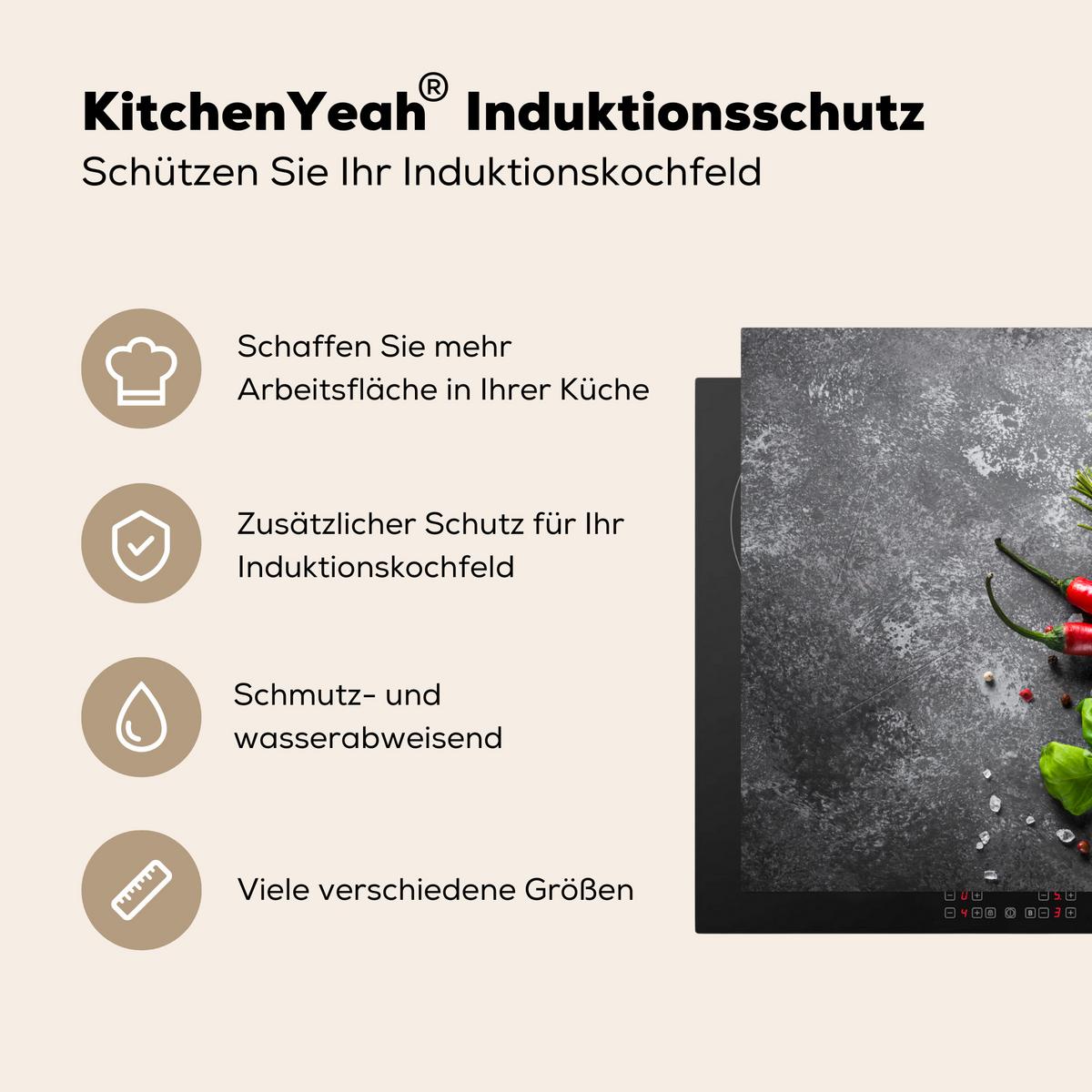 HERDABDECKPLATTE Pfeffer - Kräuter - Gewürze - Beton Herdabdeckung Induktionsfeld 65x52 cm - Rot, Kunststoff (65/52/0.2cm) - MuchoWow