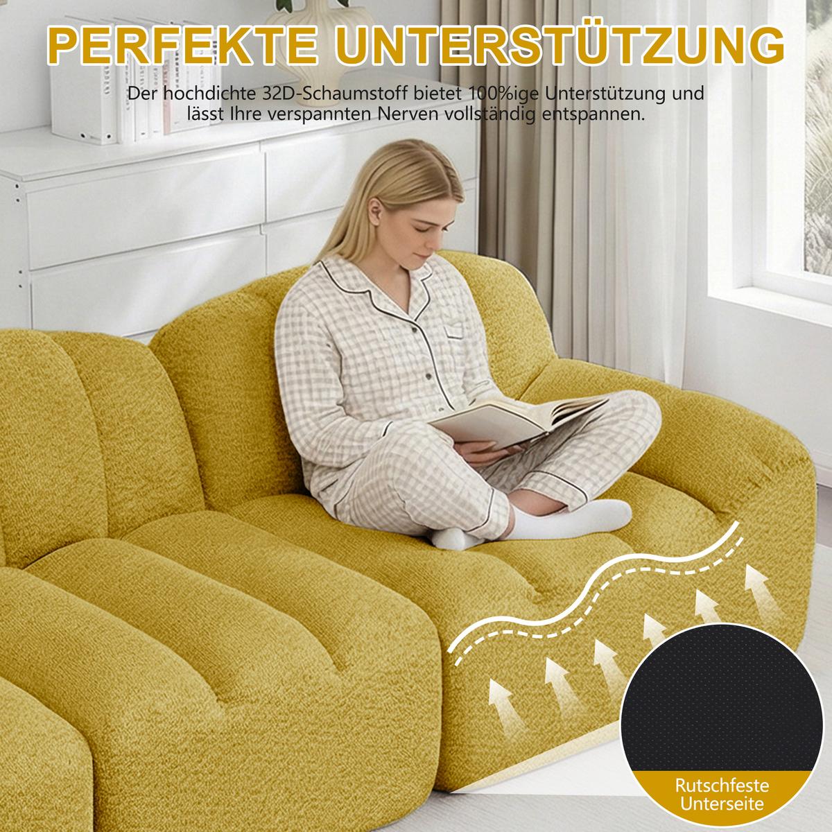ECKSOFA aus granuliertem Fleece, frameless Lounge-Design ohne Montage - Gelb, Textil (210/165cm) - Urban Meuble
