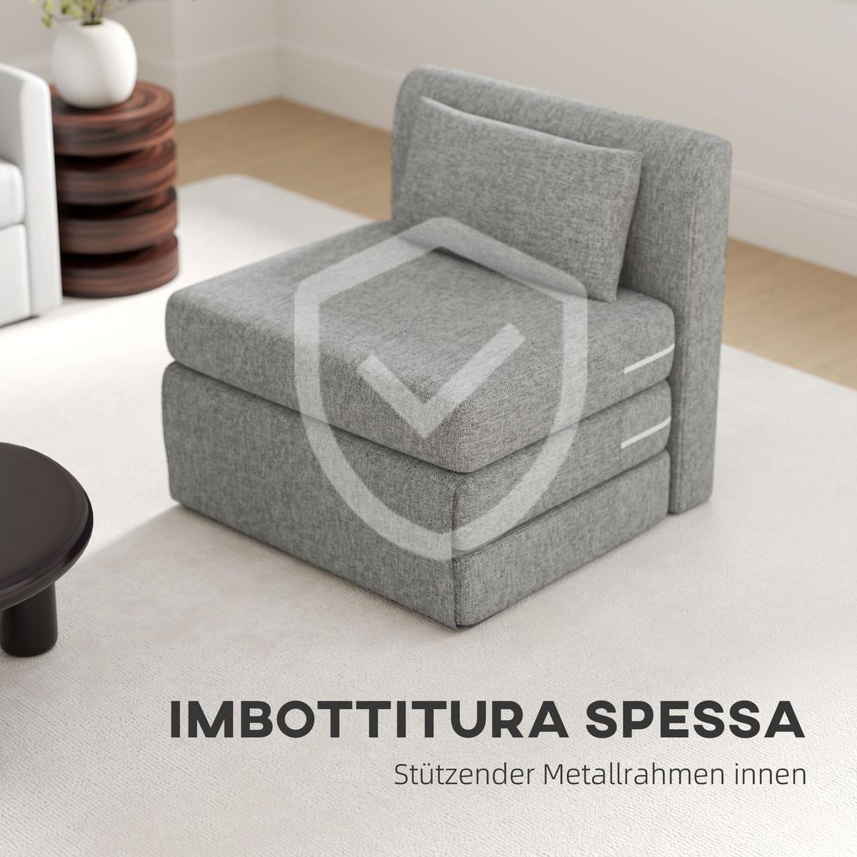 BODENSESSEL 2-in-1 Klappbar Schlafsofa mit Kordoptik für Wohnzimmer, Grau - Grau, Textil/Metall (75/74/80cm) - HOMCOM