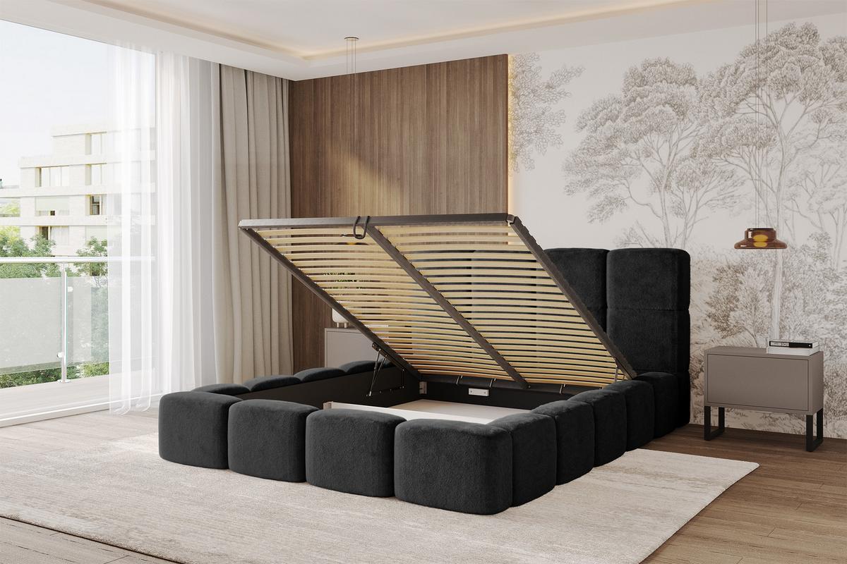 POLSTERBETT mit Bettkasten und Lattenrost mit Kopfteil, Boxbett ohne Matratze, mit Stauraum - NATA 200x200 Schwarz - Schwarz, Holzwerkstoff/Textil (200/200cm) - ALTDECOR