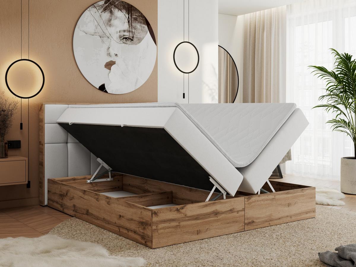 BOXBETT ALBERO 1 - 140/200 Weiß Kunstleder - H4 - Weiß, Holz/Textil (140/200cm) - MKS
