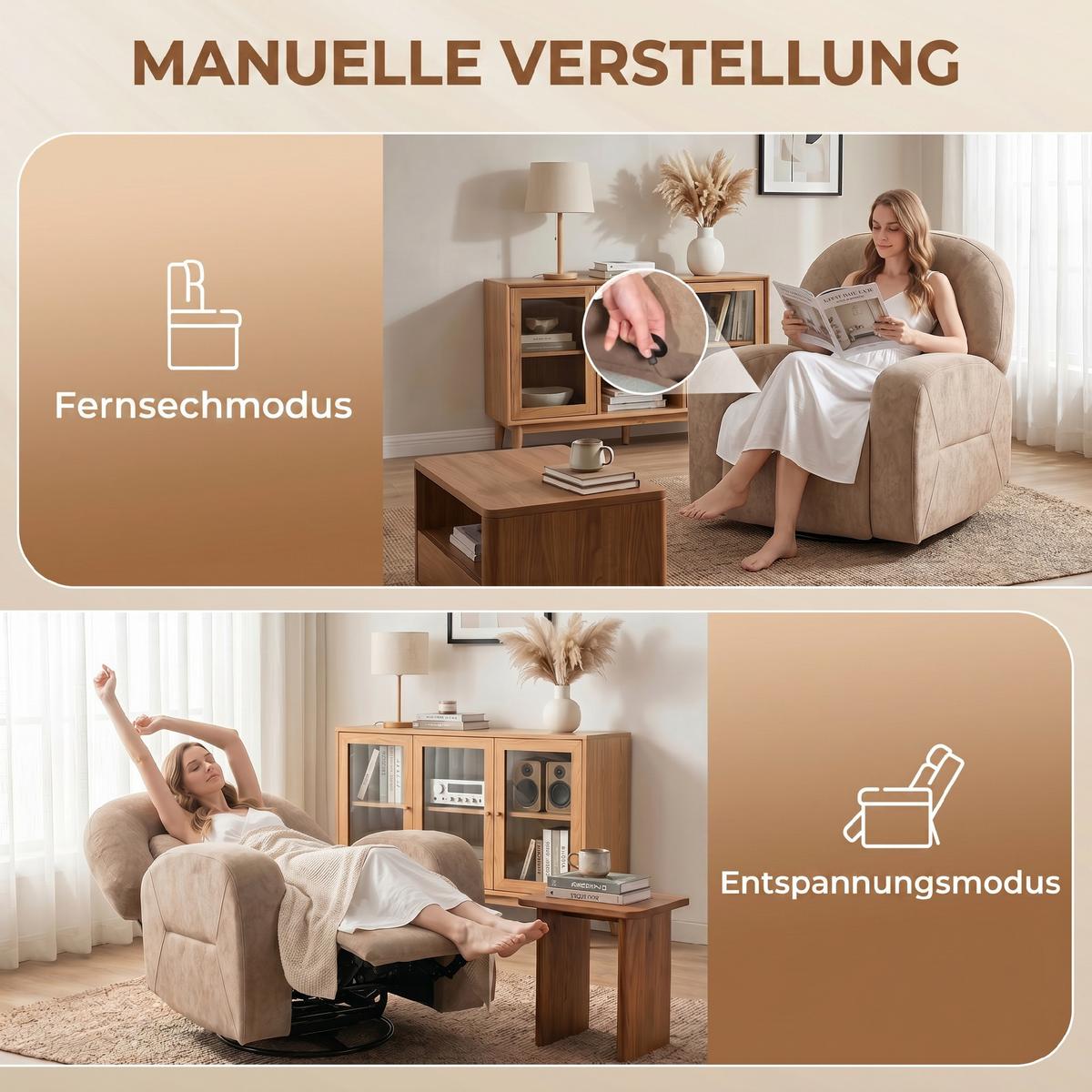 RELAXSESSEL Wolkenweicher Samtstoff Khaki - Schwarz/Braun, Holzwerkstoff/Textil (75/100/93cm) - HOMCOM