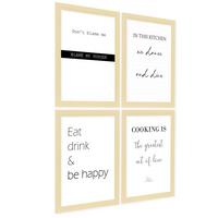 POSTER Set mit 4 Küchenzitate, Nachrichten A3 Rahmen aus hellem Holz - Beige, Papier (29.7/3cm) - Nacnic