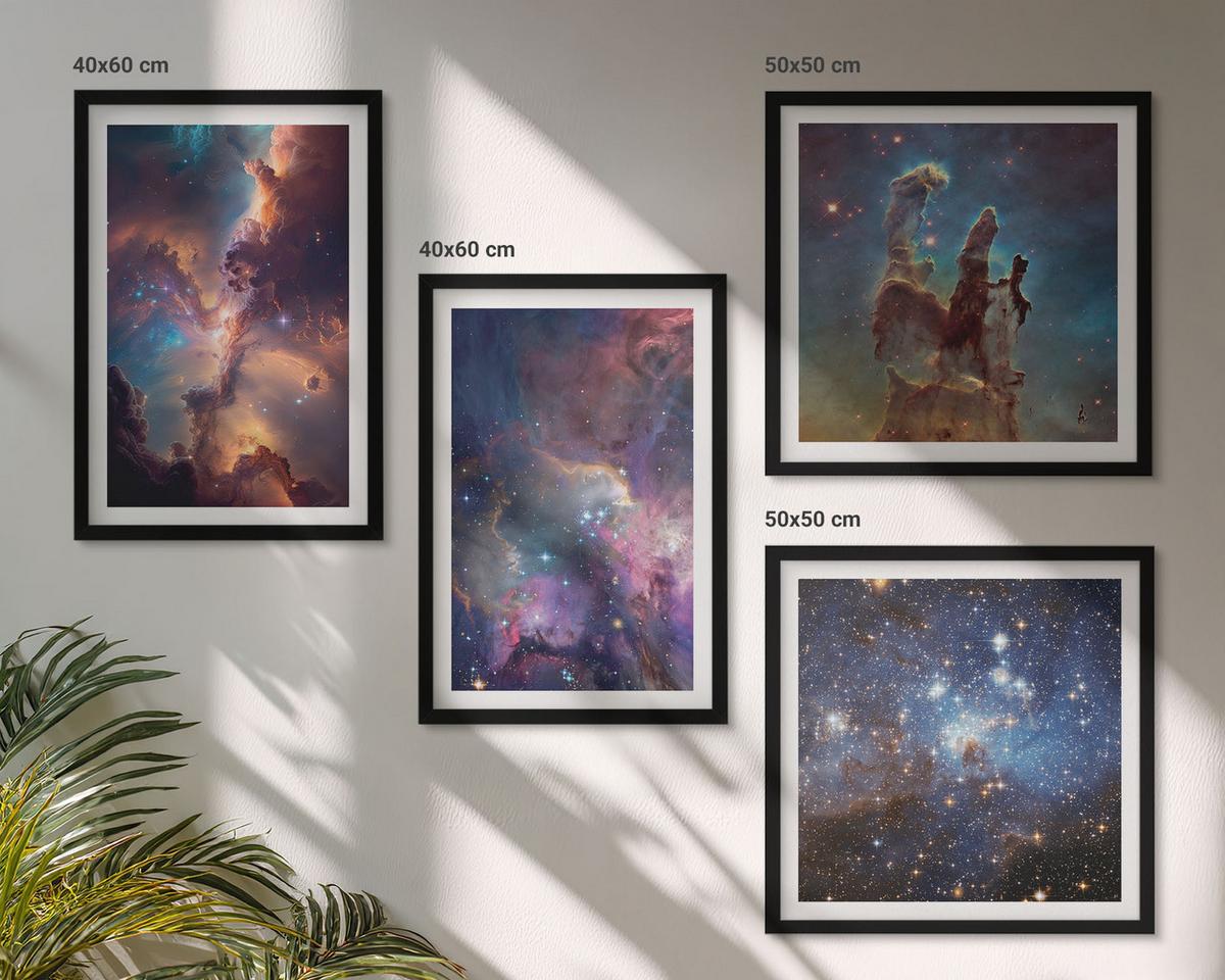 BILDER SET 4er Set - 50x50 cm & 40x60 cm Schwarzer Rahmen - Kosmische Sternenlandschaften - Schwarz, Kunststoff (50/50cm) - TULUP