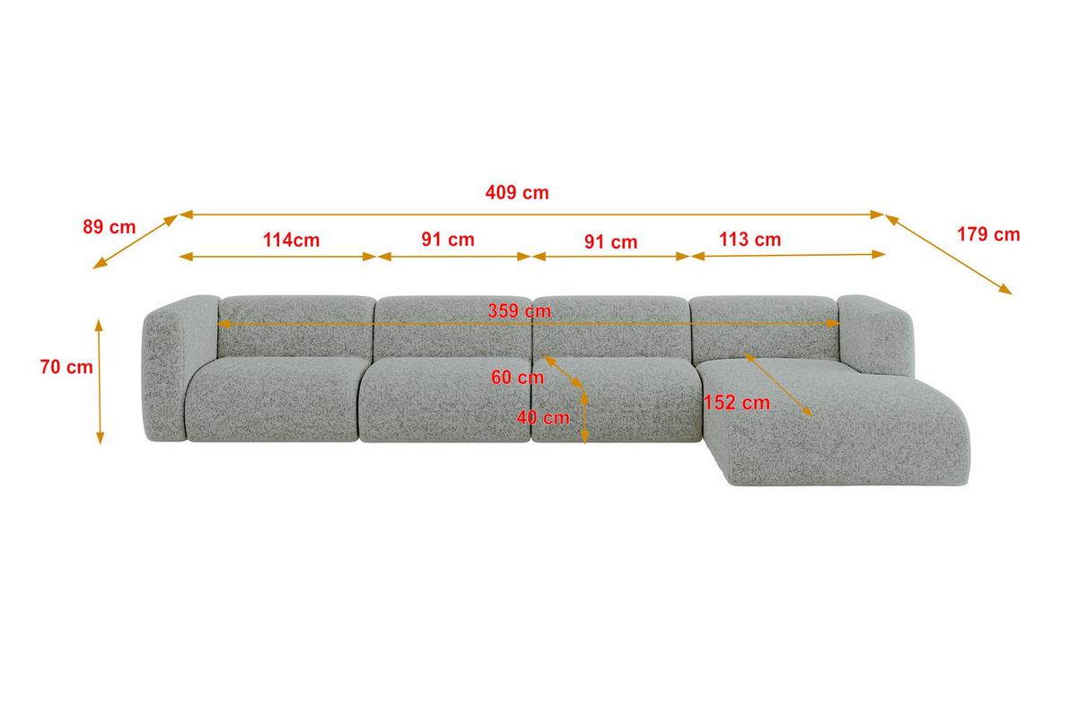 ECKSOFA Ottomane Rechts MIRA-L3 409x179x70 Grün Velours - Schwarz/Hellgrün, Holzwerkstoff/Kunststoff (409/179cm) - ALTDECOR