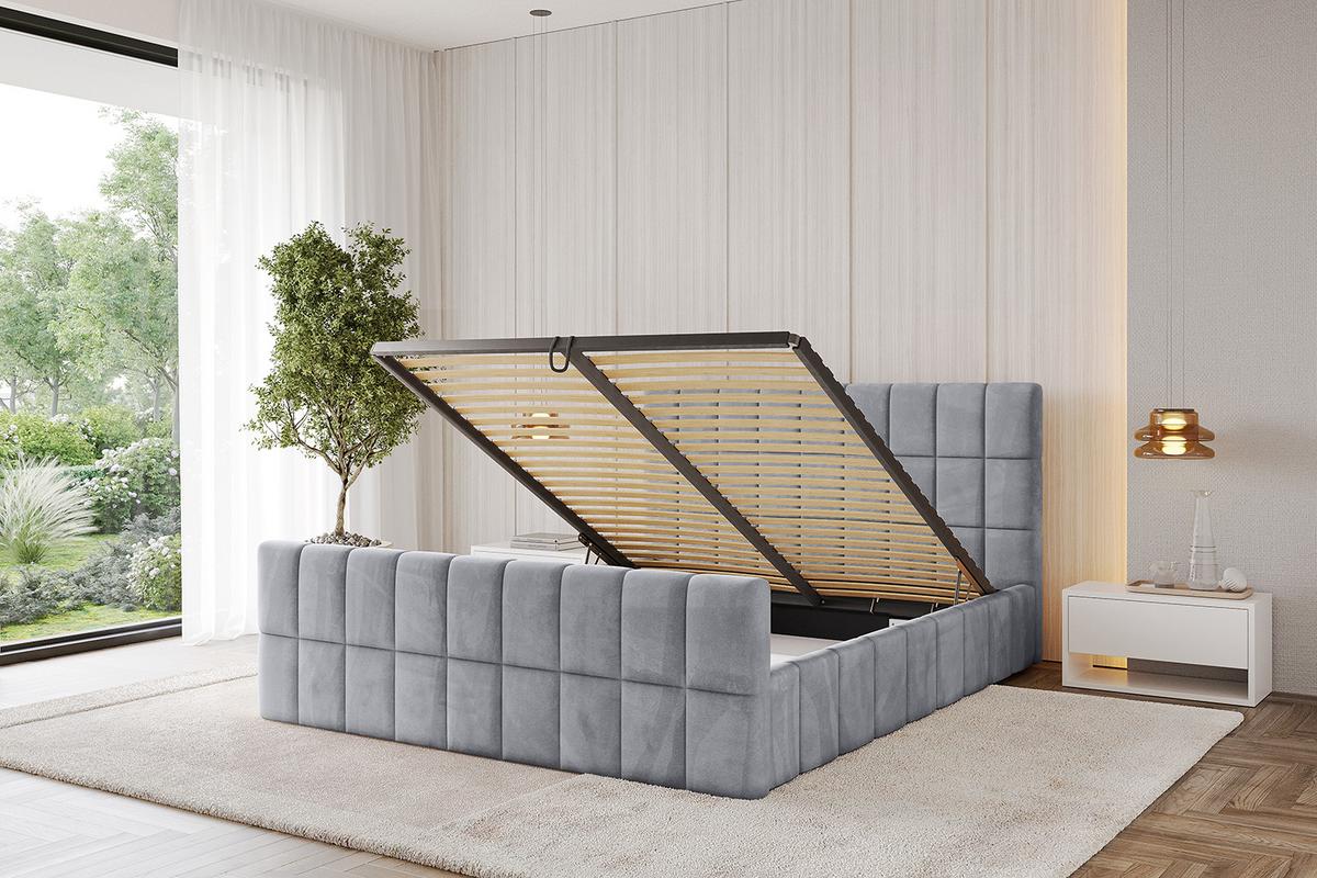 POLSTERBETT mit Bettkasten, Fußteil und Lattenrost, Boxbett mit Matratze H3/H4 - AMEA-Z 180x200 Hellgrau - Hellgrau, Holzwerkstoff/Textil (180/200cm) - ALTDECOR