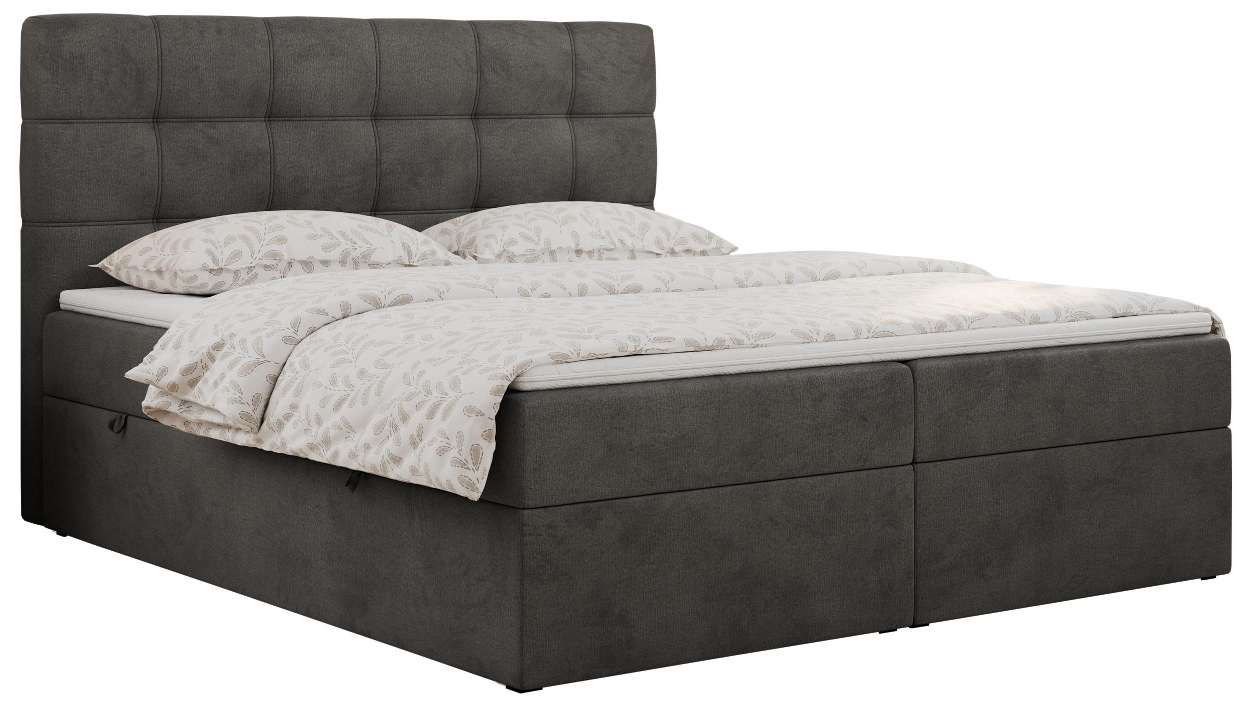 BOXBETT ERNI 160/200 - Dunkelgrau Velvet - H3 - Dunkelgrau, Holz/Textil (160/200cm) - MKS