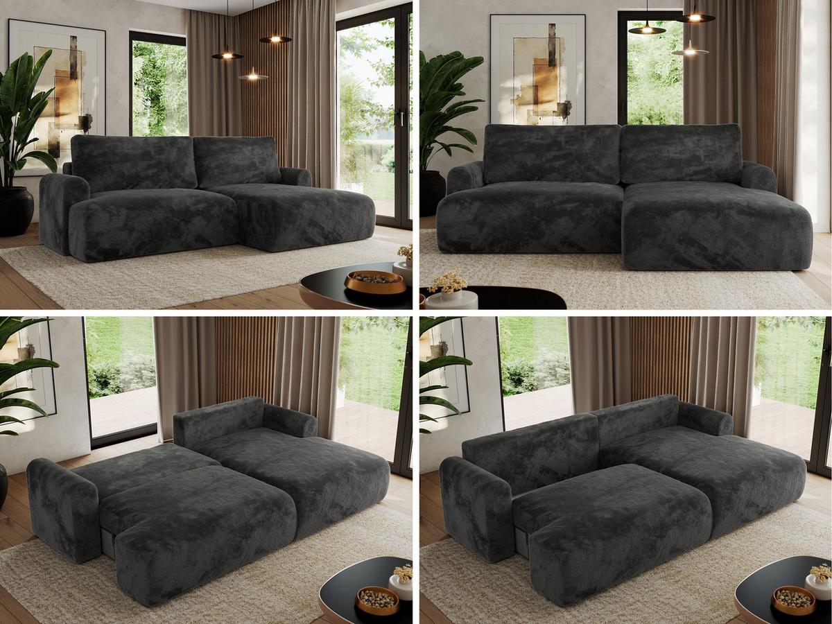 ECKSCHLAFSOFA TONO L Dunkelgrau Plüsch - rechts - Dunkelgrau/Schwarz, Kunststoff/Textil (150/260cm) - MKS