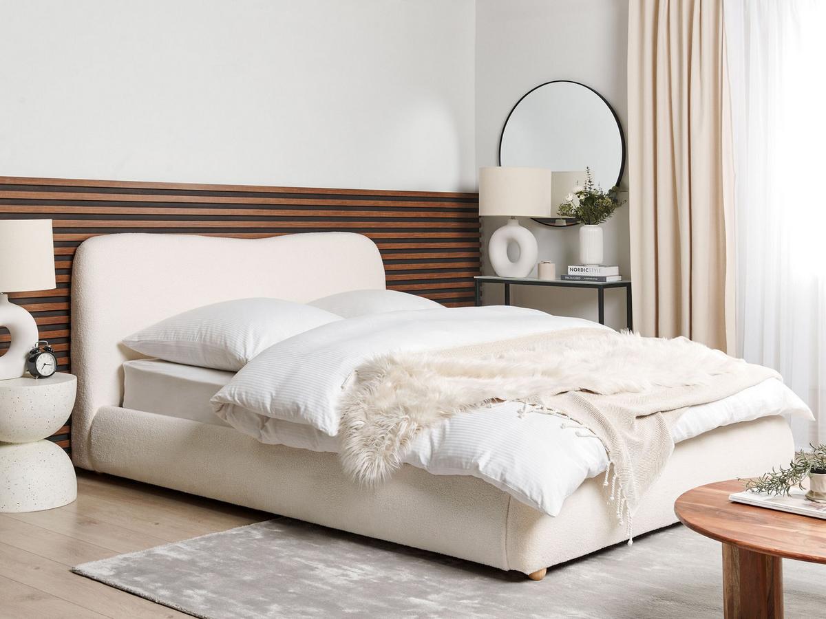 BETT mit Stauraum 160/200 cm Cremeweiß Blagnac - Weiß, Textil (160/200cm) - Beliani