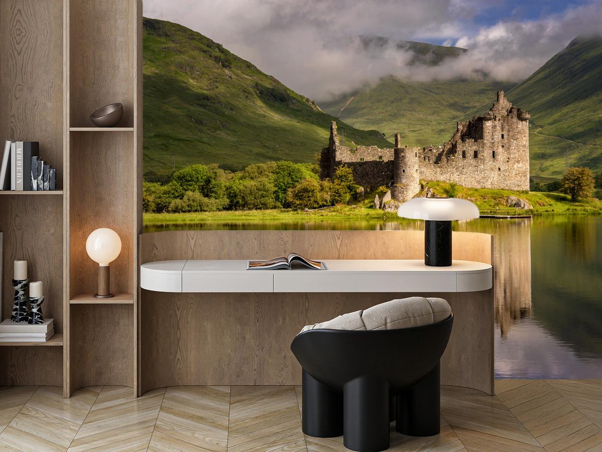 FOTOTAPETE Burgruine Kilchurn See Landschaft 3D 400x280 - Beige/Braun, Papier (400/280cm) - Muralo