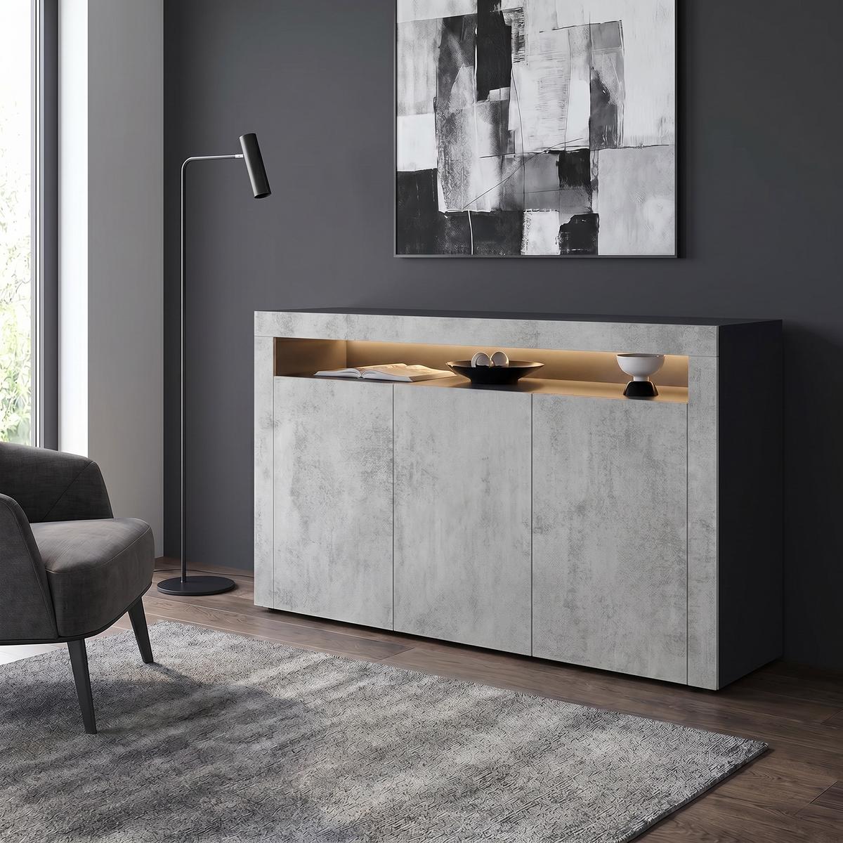 SIDEBOARD Valencia Beton Oxid Optik/ Beton Oxid Optik - Hellgrau, Holzwerkstoff (155/92/40cm) - Vladon