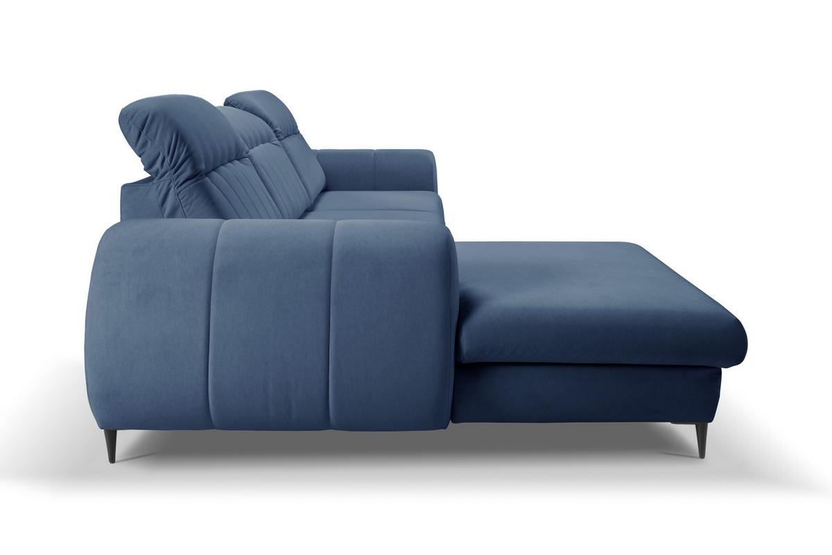 ECKSOFA PURO L-S Dunkelblau Plüsch-Stoff mit Schlaffunktion - Dunkelblau, Holz (275/166cm) - MASSENO