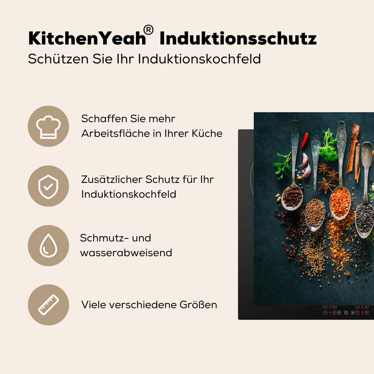 HERDABDECKPLATTE Kräuter - Gewürze - Löffel Ceranfeldabdeckung 85x52 cm - Multicolor, Kunststoff (85/52/0.2cm) - MuchoWow