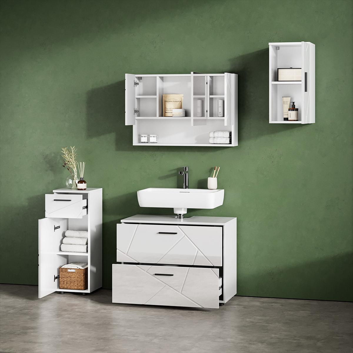 BADMÖBEL-SET Ronco Weiß Hochglanz 4 Teile - Weiß Hochglanz, Holzwerkstoff (41/80/58cm) - Livinity®