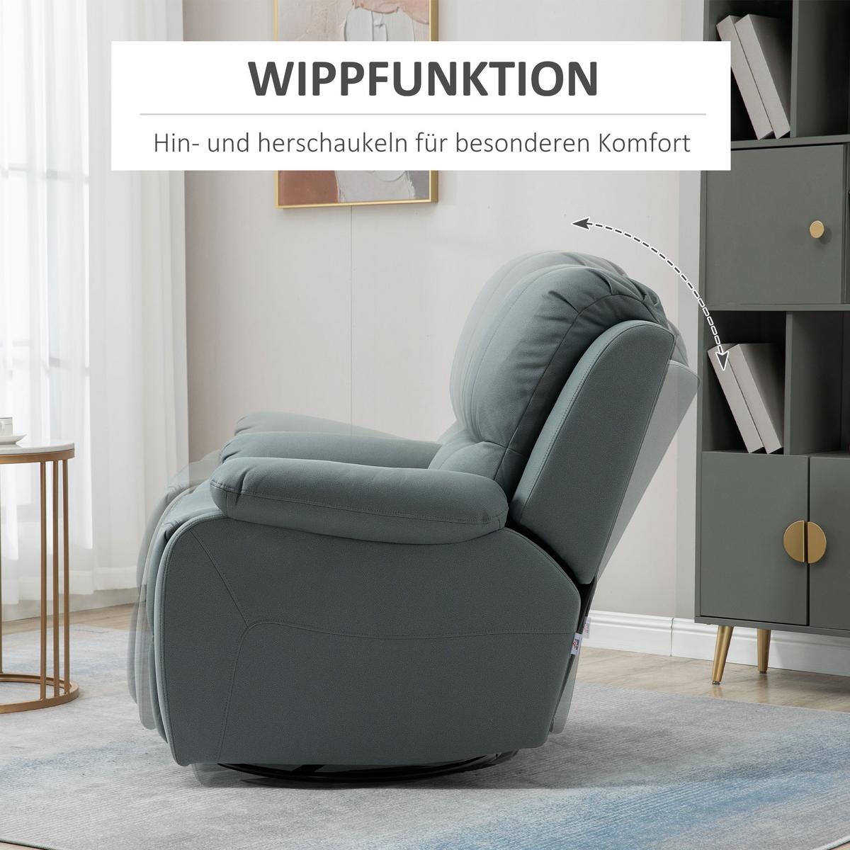 RELAXSESSEL Liegesessel 135° neigbar mit Wippfunktion drehbar mit Fußstütze Grün - Schwarz/Grün, Textil/Metall (100/98/93cm) - HOMCOM