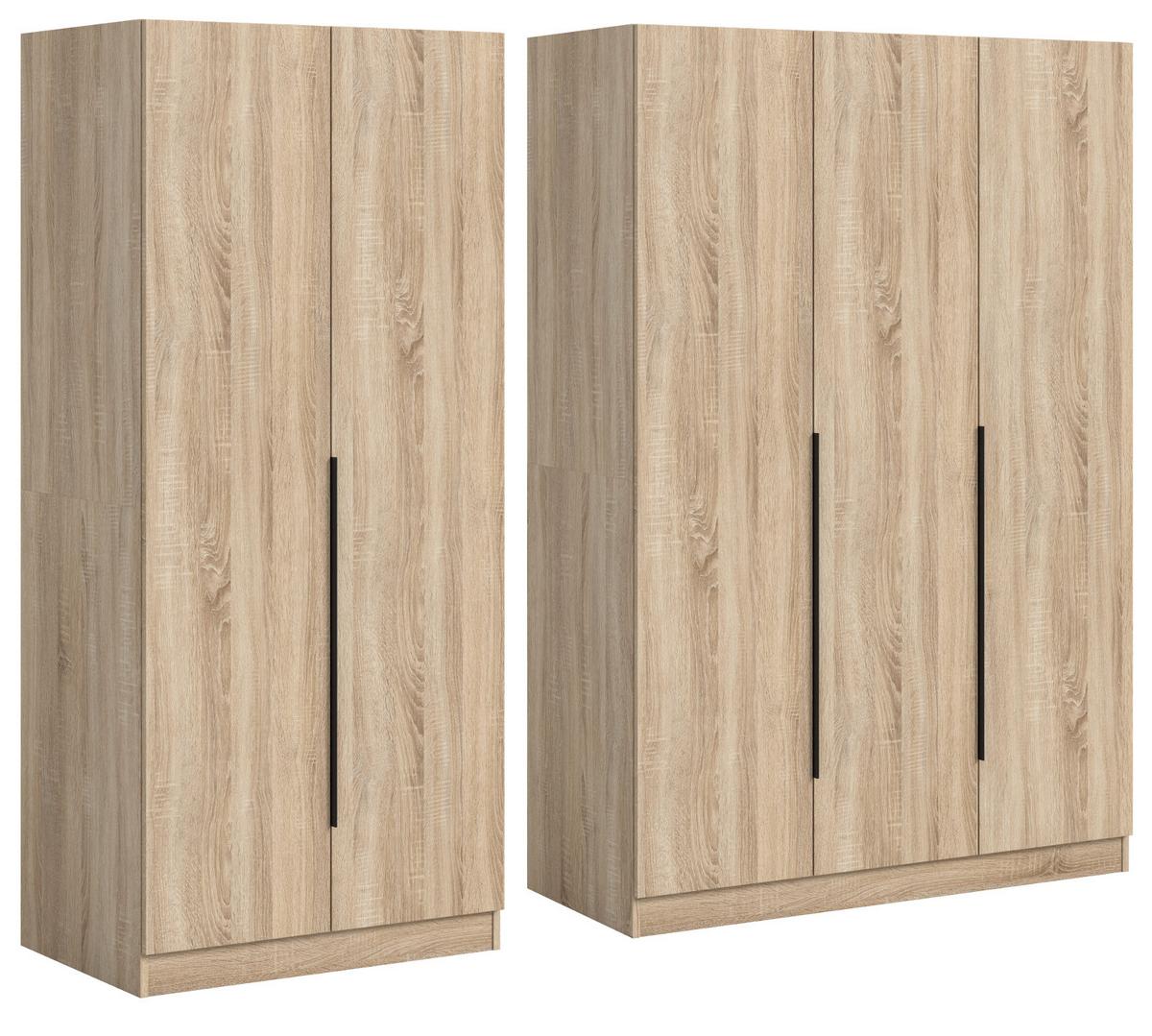 KLEIDERSCHRANK Eiche Sonoma 5-türig 2000 x 181 cm, Drehtürenschrank mit Kleiderstange - Eichefarben/Schwarz, Holzwerkstoff/Kunststoff (200/181/52cm) - Inn.Furn
