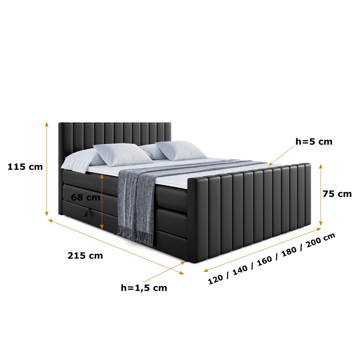 BOXSPRINGBETT EDITA-Z KING - 140x200 - H3/H4 - Schwarz Hochglanz - Schwarz Hochglanz, Holzwerkstoff (140/200cm) - ALTDECOR