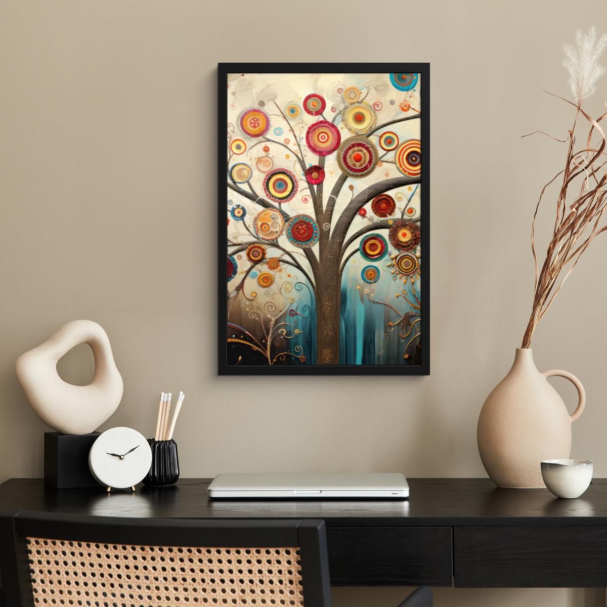 POSTER MIT RAHMENGERAHMTES BILD Baum - Baum des Lebens - Farbe Bilder mit Rahmen 40x60 cm - Braun, Papier (40/60cm) - MuchoWow