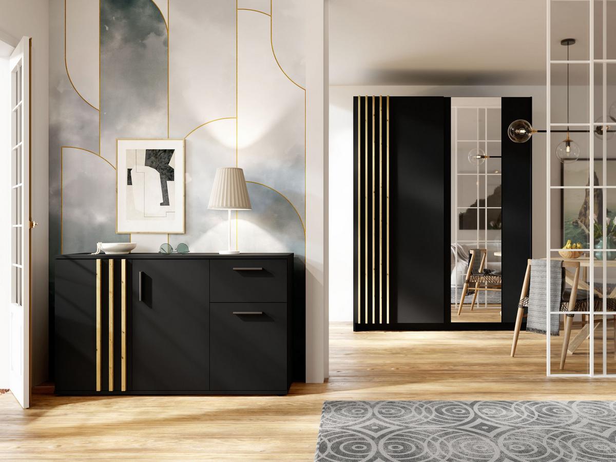 KOMMODE Schwarz 120/73/35 - Schwarz, Holzwerkstoff (120/73/35cm) - RAUMHIRSCH FURNITURE