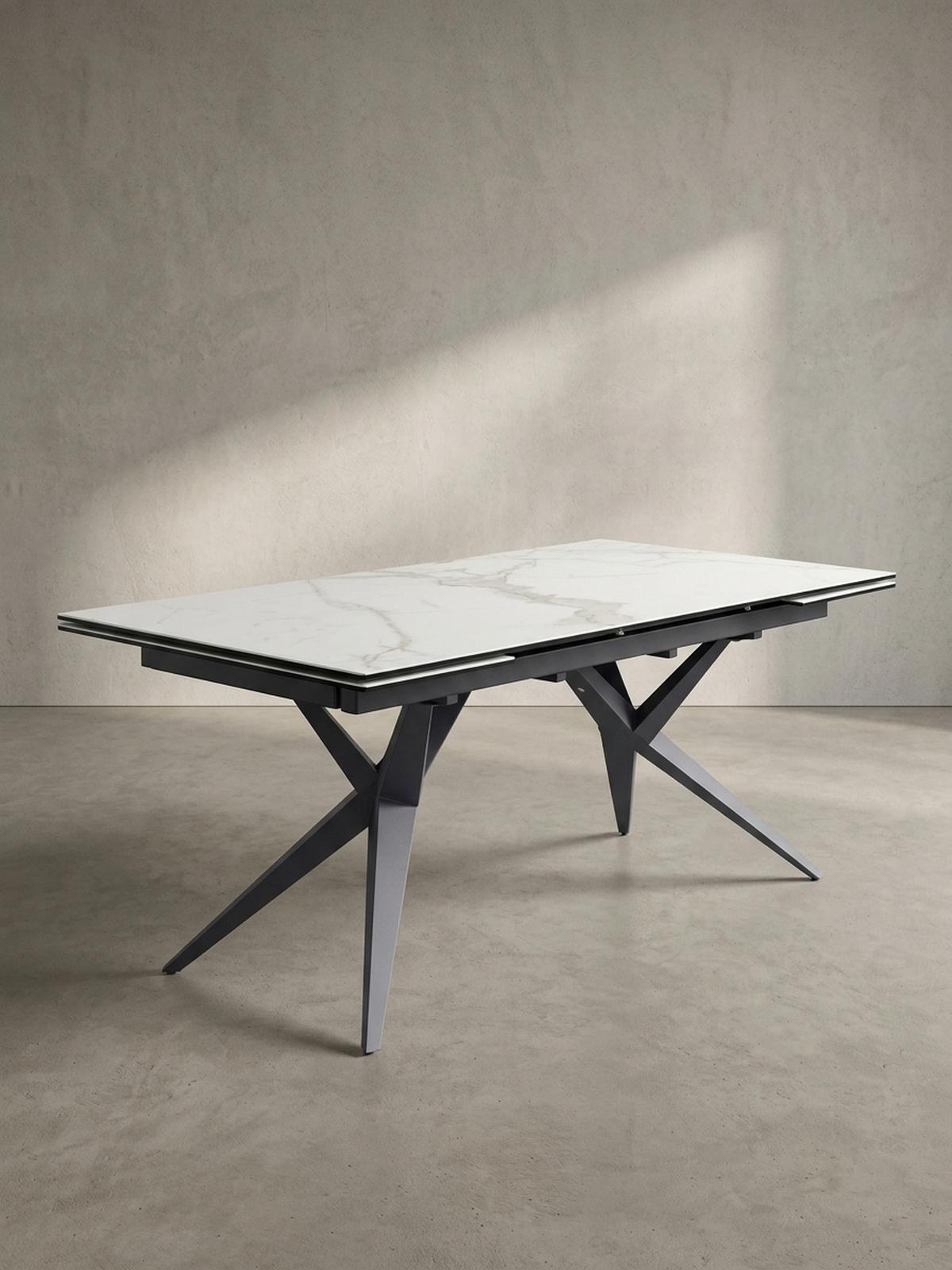 ESSTISCH Ausziehbar Keramik Glas Marmoroptik Groß, Weiß 180x95x76 cm - Schwarz/Weiß, Keramik/Metall (95/180/76cm) - KADIMA DESIGN