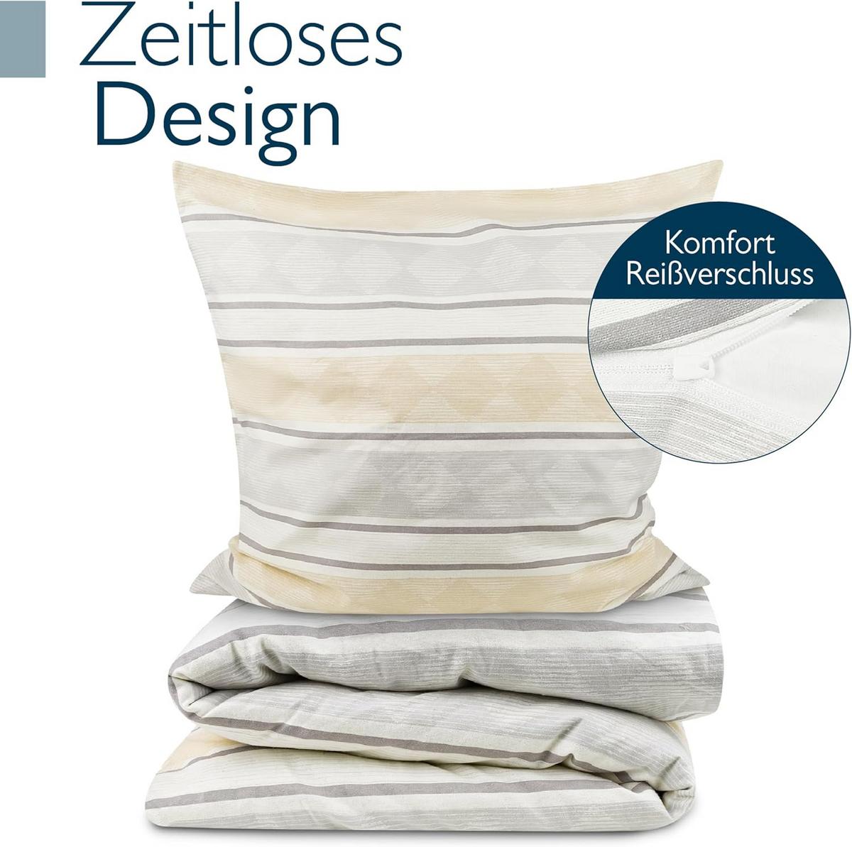 BETTWÄSCHE Viola 135x200cm + Kissenbezug 80x80cm Beige Biber - Beige, Textil (135/200cm) - Beautissu 