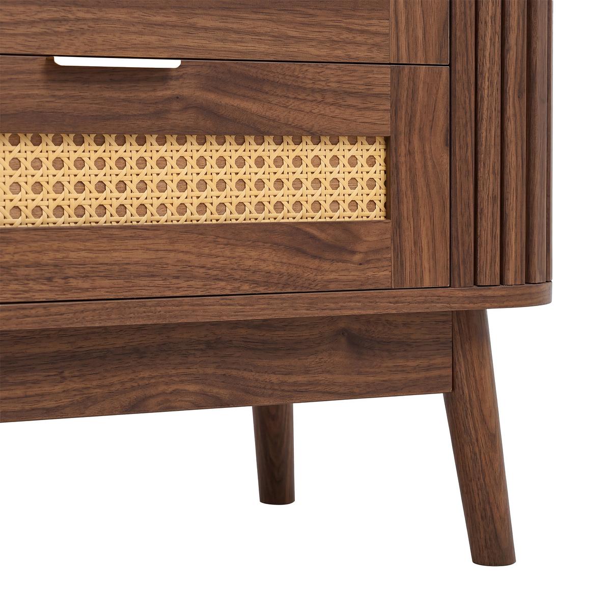 TV-LOWBOARD Nussbaum mit LED-Beleuchtung, Bogen-Glastüren & 4 Schubladen - Walnussfarben, Holzwerkstoff (180/50/40cm) - Urban Meuble