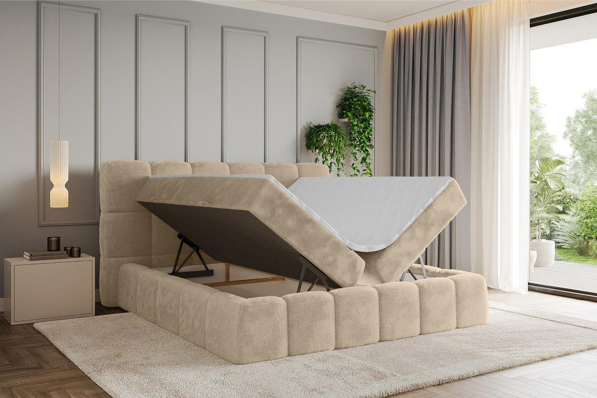 BOXBETT - AURI-H3 - 120x200 Hellbeige Lapitt - Creme, Holzwerkstoff (120/200cm) - ALTDECOR