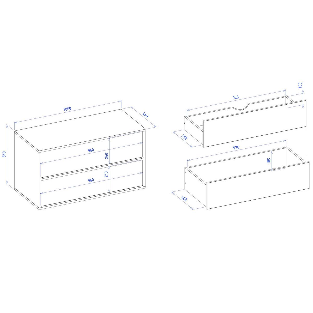 WASCHBECKENUNTERSCHRANK Mali 2 Schubladen Walnuss Braun - 100 x 46 x 54 cm - Eichefarben, Holz (100/54/46cm) - Badplaats