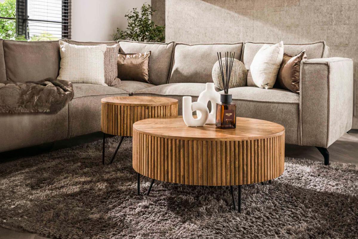 COUCHTISCH LORENA 2ER SET Braun Mango - Schwarz/Braun, Holz/Metall (80/80/38cm) - KAWOLA
