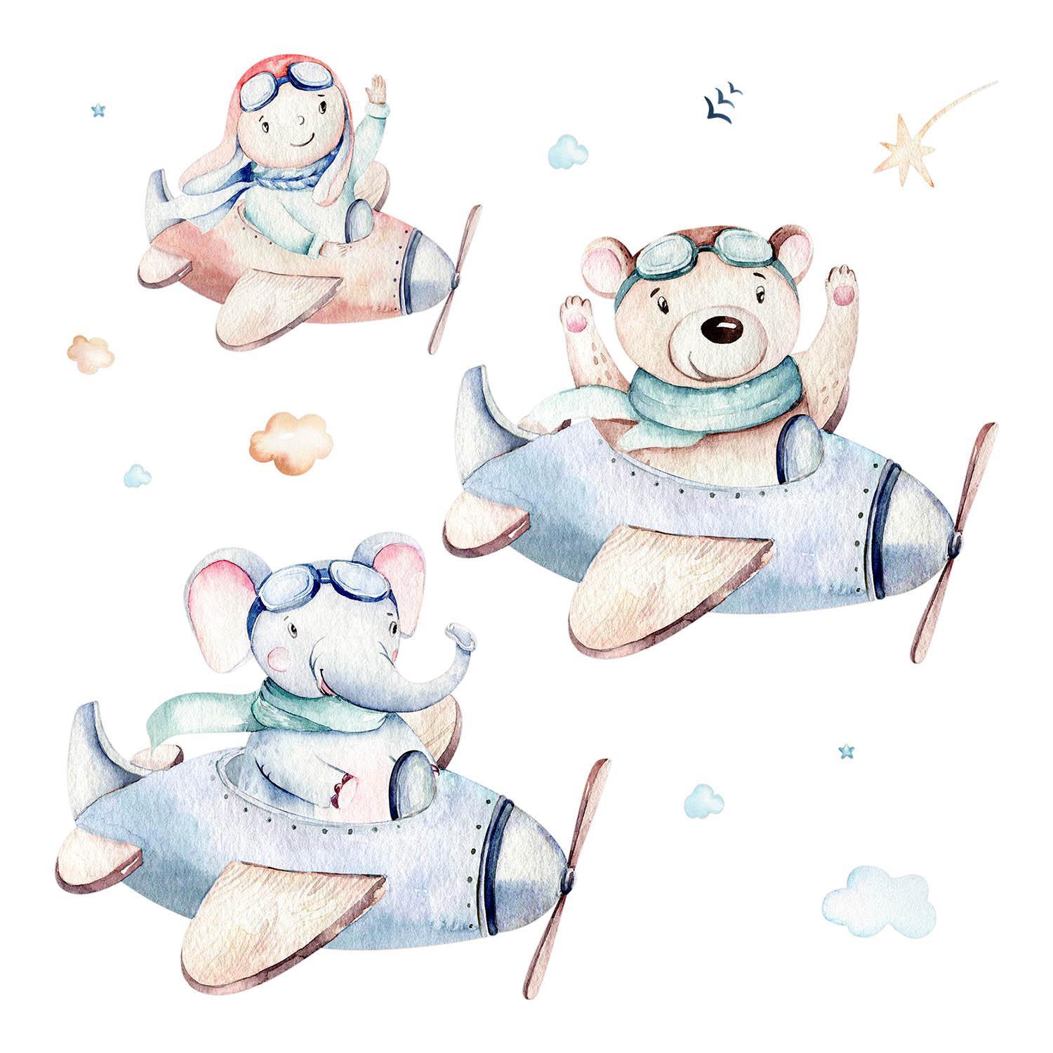 WANDAUFKLEBER 80x123cm - Teddybär-Elefantenjunge - Multicolor, Kunststoff (80/123/0.1cm) - Wallfluent