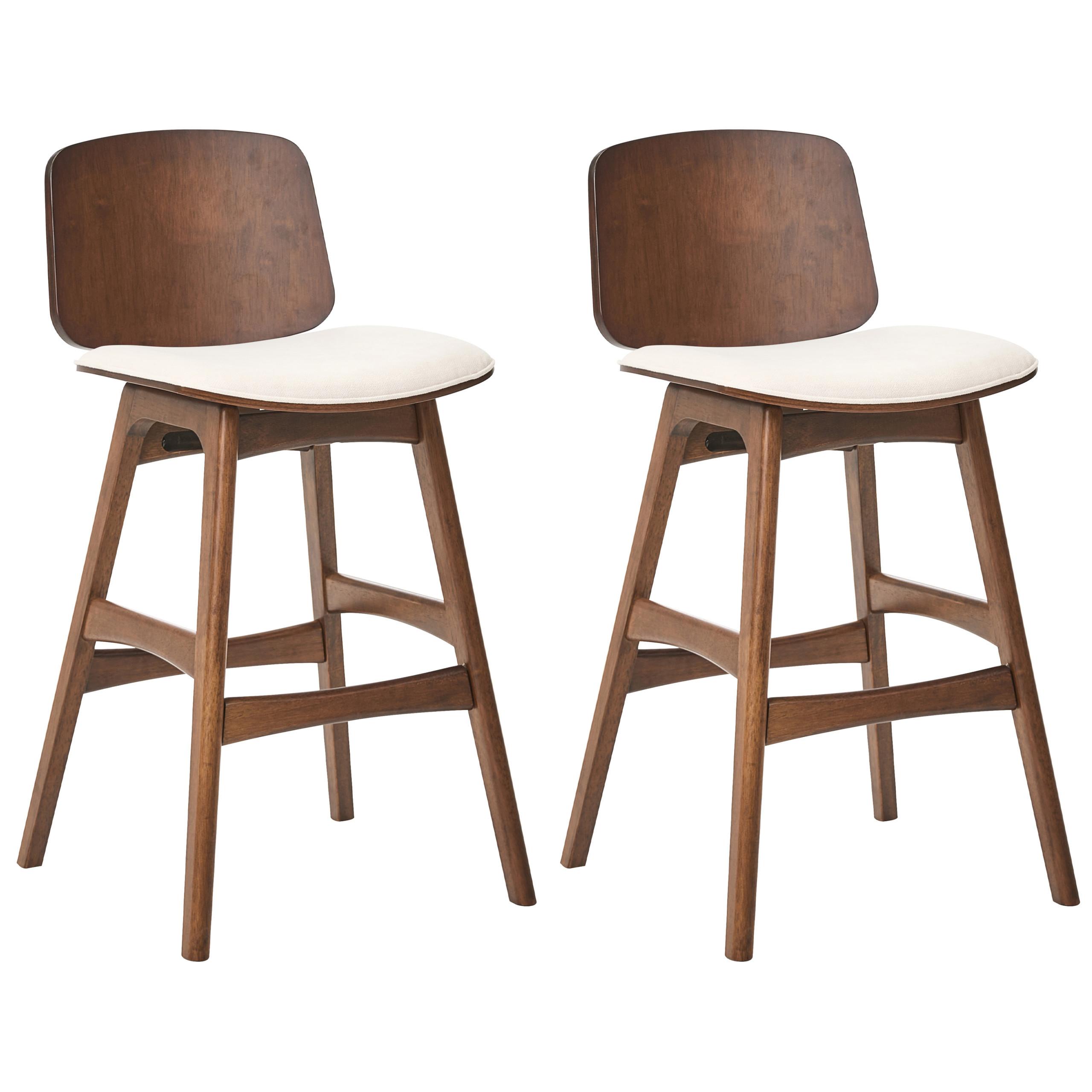 BARSTUHL 2er-Set Holz Braun/Hellbeige Charleston - Beige, Textil (47/92/50cm) - Beliani