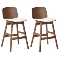 BARSTUHL 2er-Set Holz Braun/Hellbeige Charleston - Beige, Textil (47/92/50cm) - Beliani