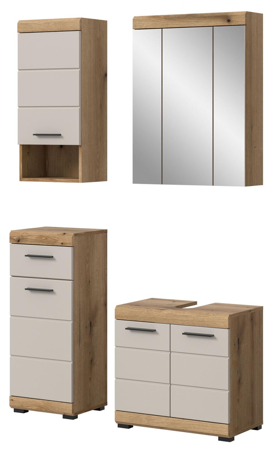 BADMÖBEL-SET Sand Kashmir, Evoke Eiche 4-teilig, Badkombination 112 x 191 cm - Kaschmir/Eichefarben, Glas/Holzwerkstoff (112/191/34cm) - Inn.Furn