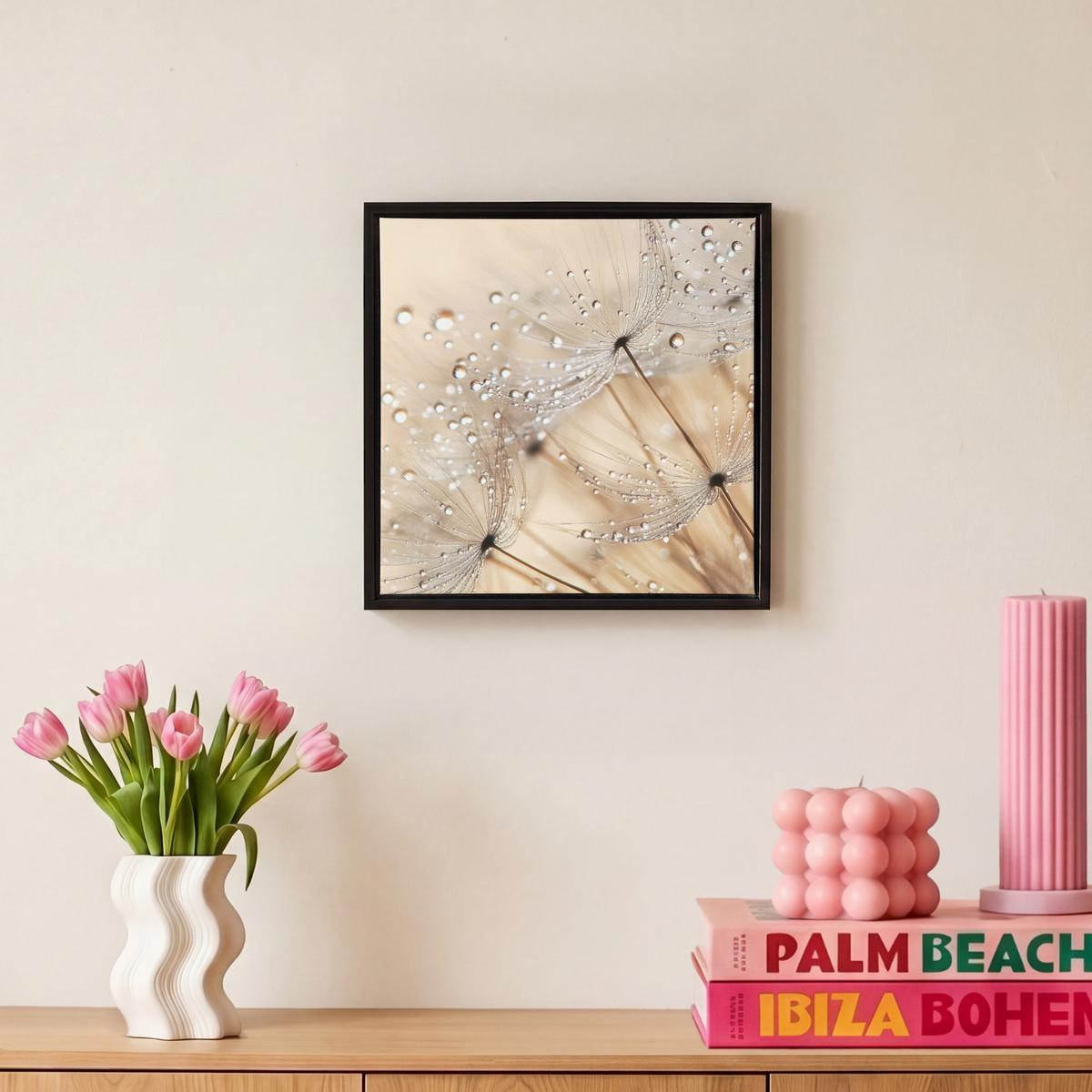 LEINWAND Bilder mit Rahmen - Löwenzahn - Abstrakt - Natur - Beige - 20x20 - Braun, Textil (20/20cm) - MuchoWow