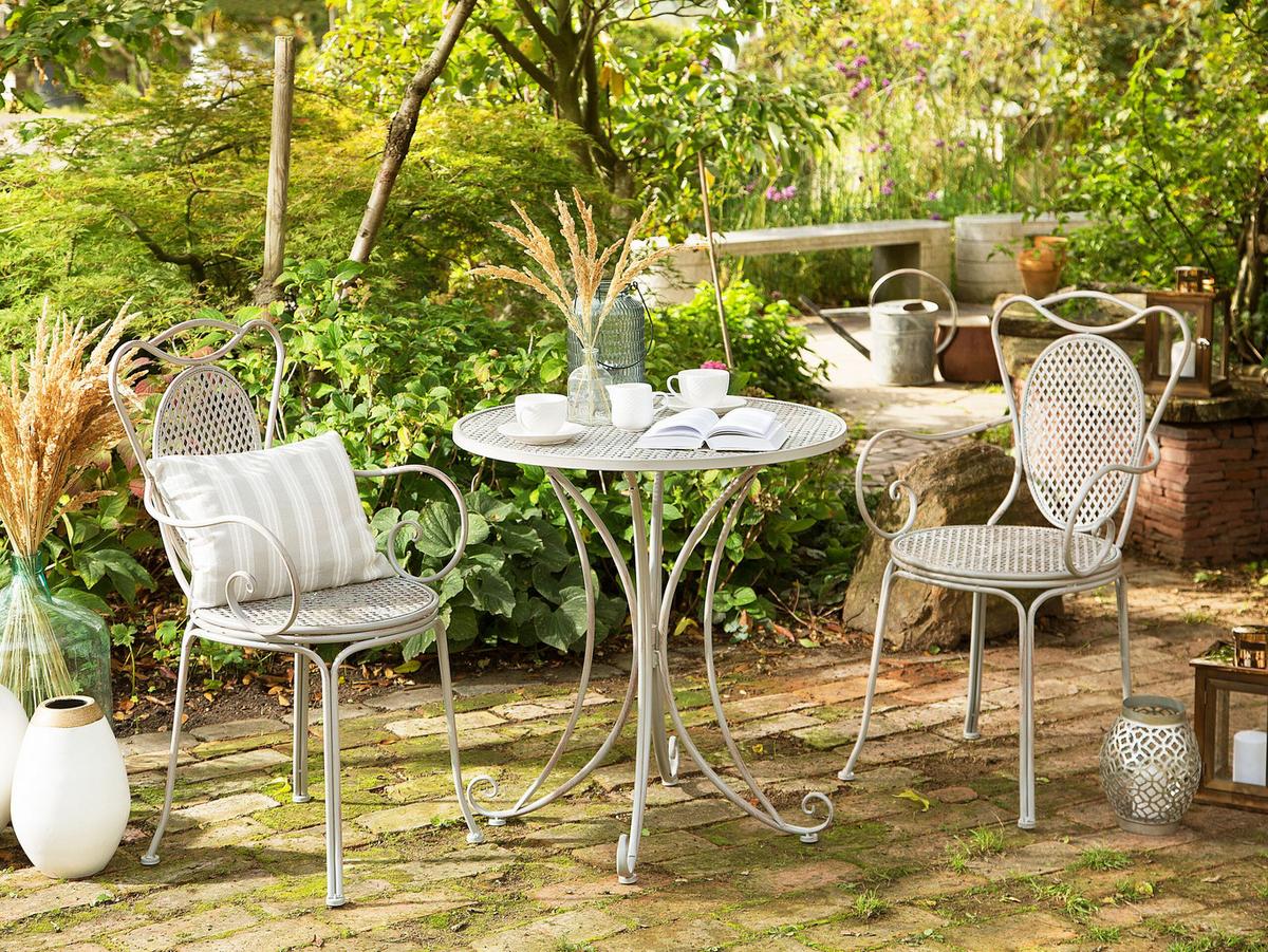 GARTENSTUHL 2er-Set Metall hellgrau Cilento - Hellgrau, Metall (42/94/43cm) - Beliani