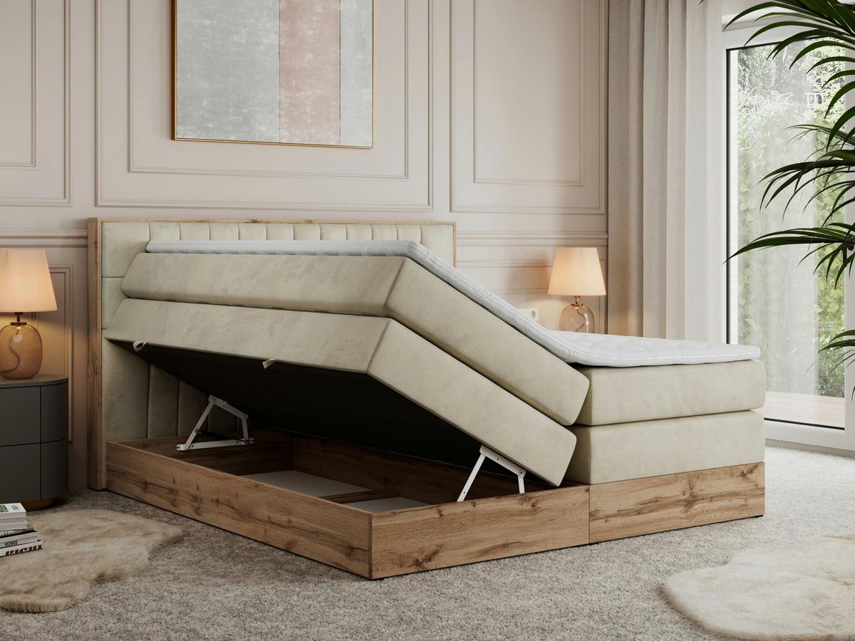 BOXSPRINGBETT AMORE KING 140/200 Beige Velvet - H3 - Beige, Holz/Textil (140/200cm) - MKS