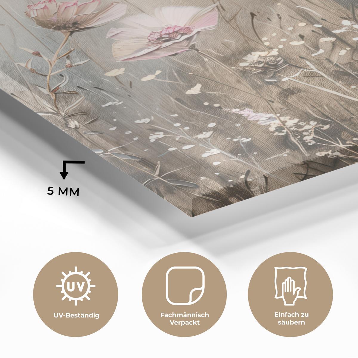 ACRYLGLASBILD Blumen - Rosa - Modern - Beige 90x90 cm - Beige, Glas (90/90cm) - MuchoWow