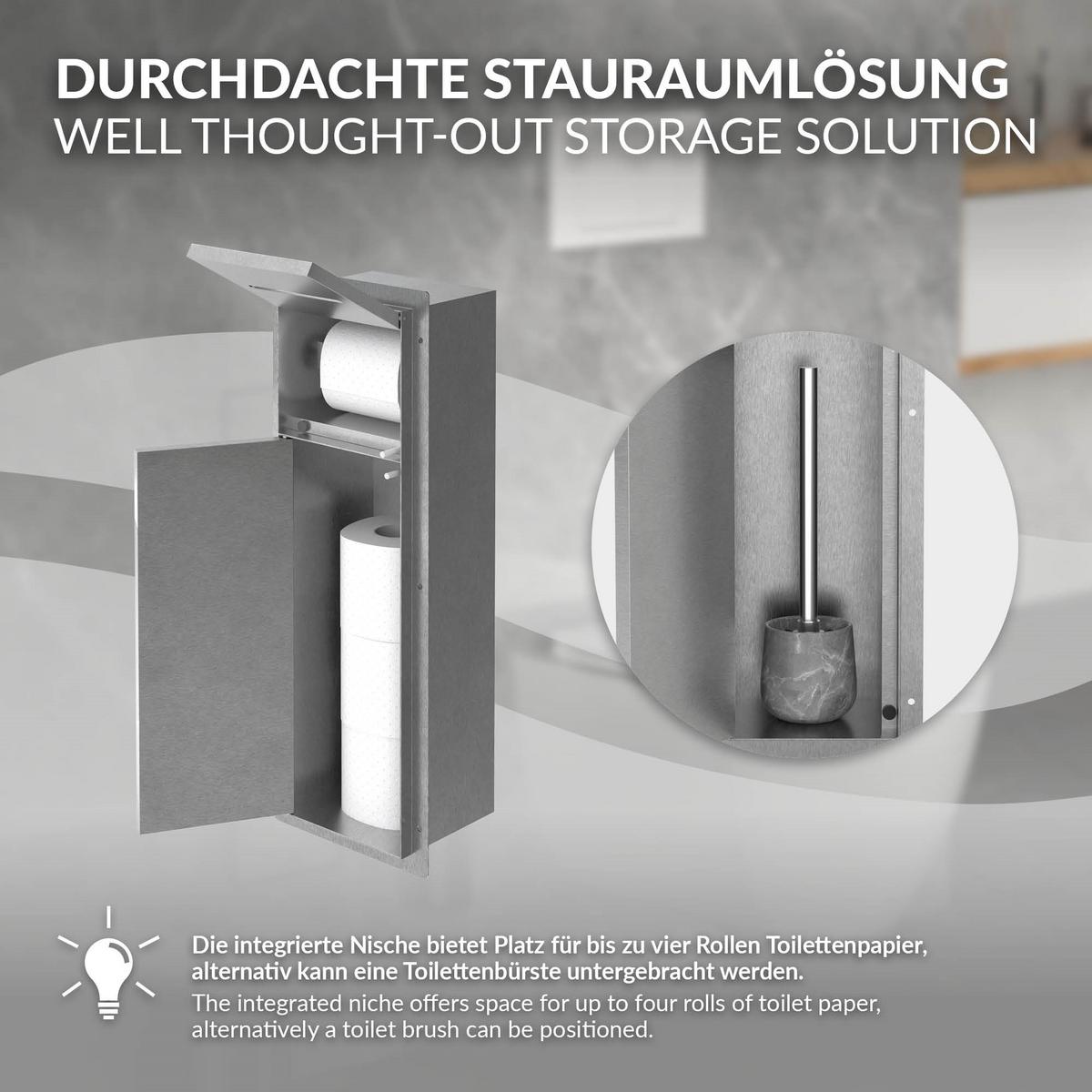 UNTERPUTZ-SCHRANKMODUL WC aus Edelstahl Silber 60x20x14 cm - Silberfarben, Metall (14/60/20cm) - LuxeBath