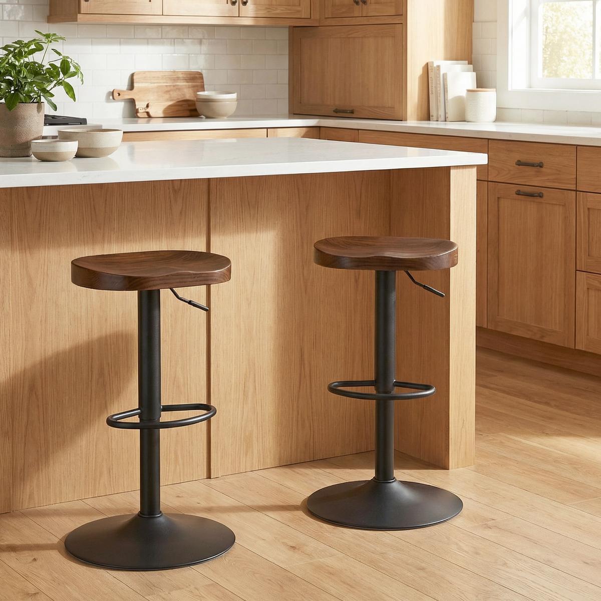 BARHOCKER 2er Set Ulmenholz Metall Dunkelbraun - Dunkelbraun/Schwarz, Holz/Metall (41.5/82/41.5cm) - HOMCOM