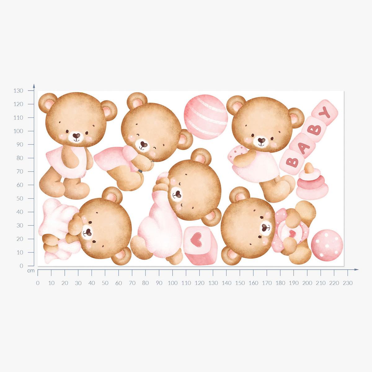 WANDAUFKLEBER 130x227cm - Niedliche Teddybären - Multicolor, Kunststoff (130/227/0.1cm) - Wallfluent