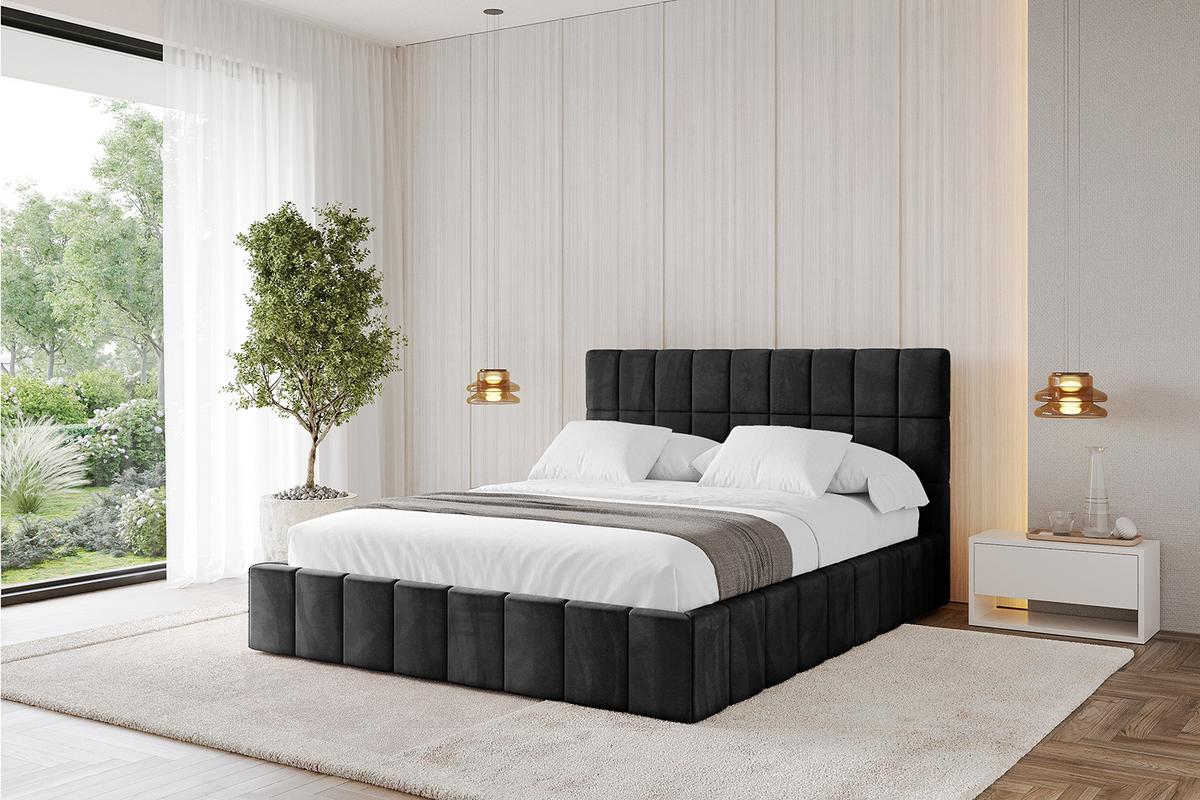POLSTERBETT mit Bettkasten und Lattenrost, Boxbett ohne Matratze - AMEA 140x200 Schwarz - Schwarz, Holzwerkstoff/Textil (140/200cm) - ALTDECOR