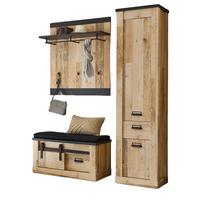 GARDEROBE Set 4-tlg. Used Wood Vintage 164 x 200 cm, mit Schiebetür und Soft-Close - Anthrazit/Schwarz, Holzwerkstoff/Metall (164/201/43cm) - Furn.Design