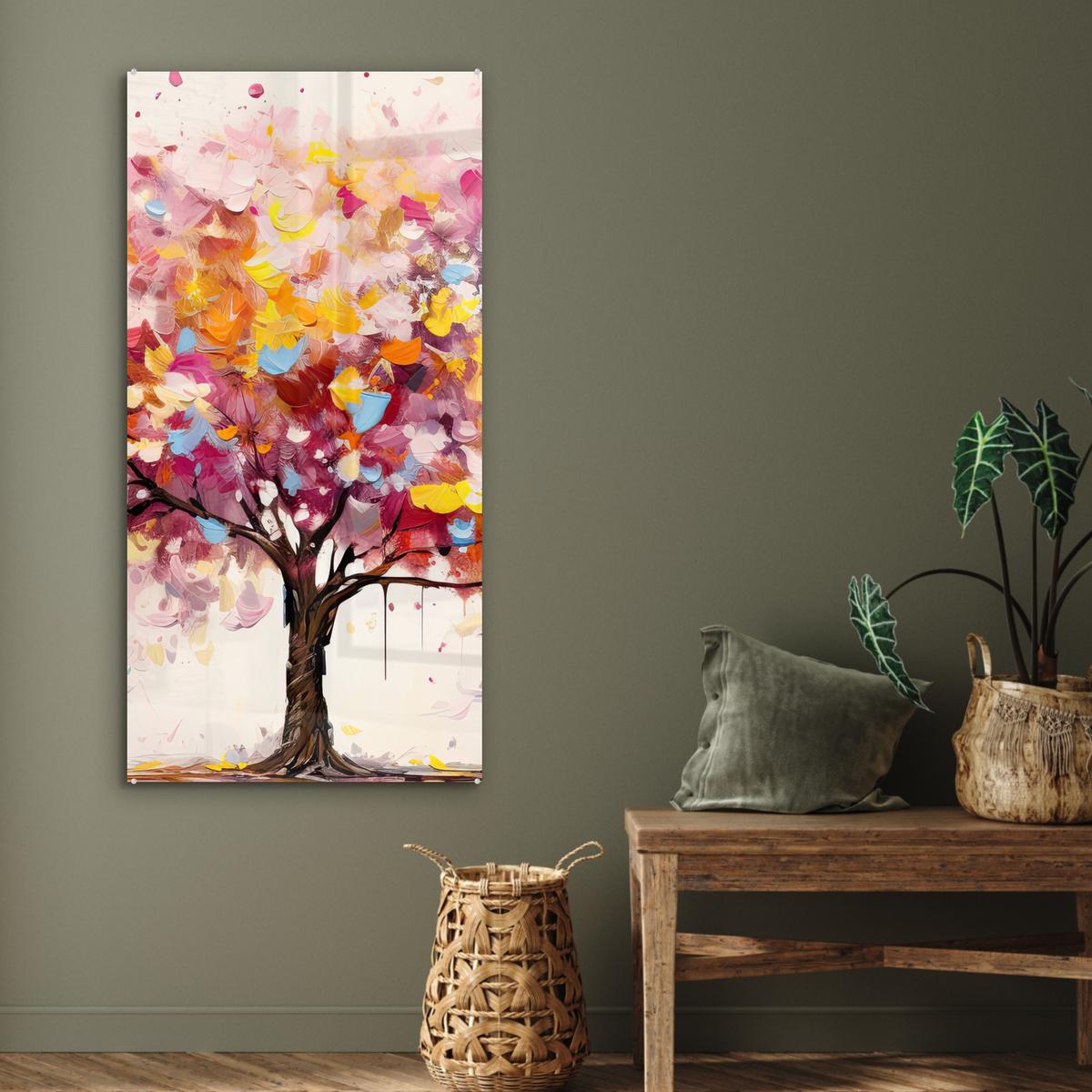 ACRYLGLASBILD Aquarell - Baum - Kunst - Abstrakt 60x120 cm - Multicolor, Glas (60/120cm) - MuchoWow