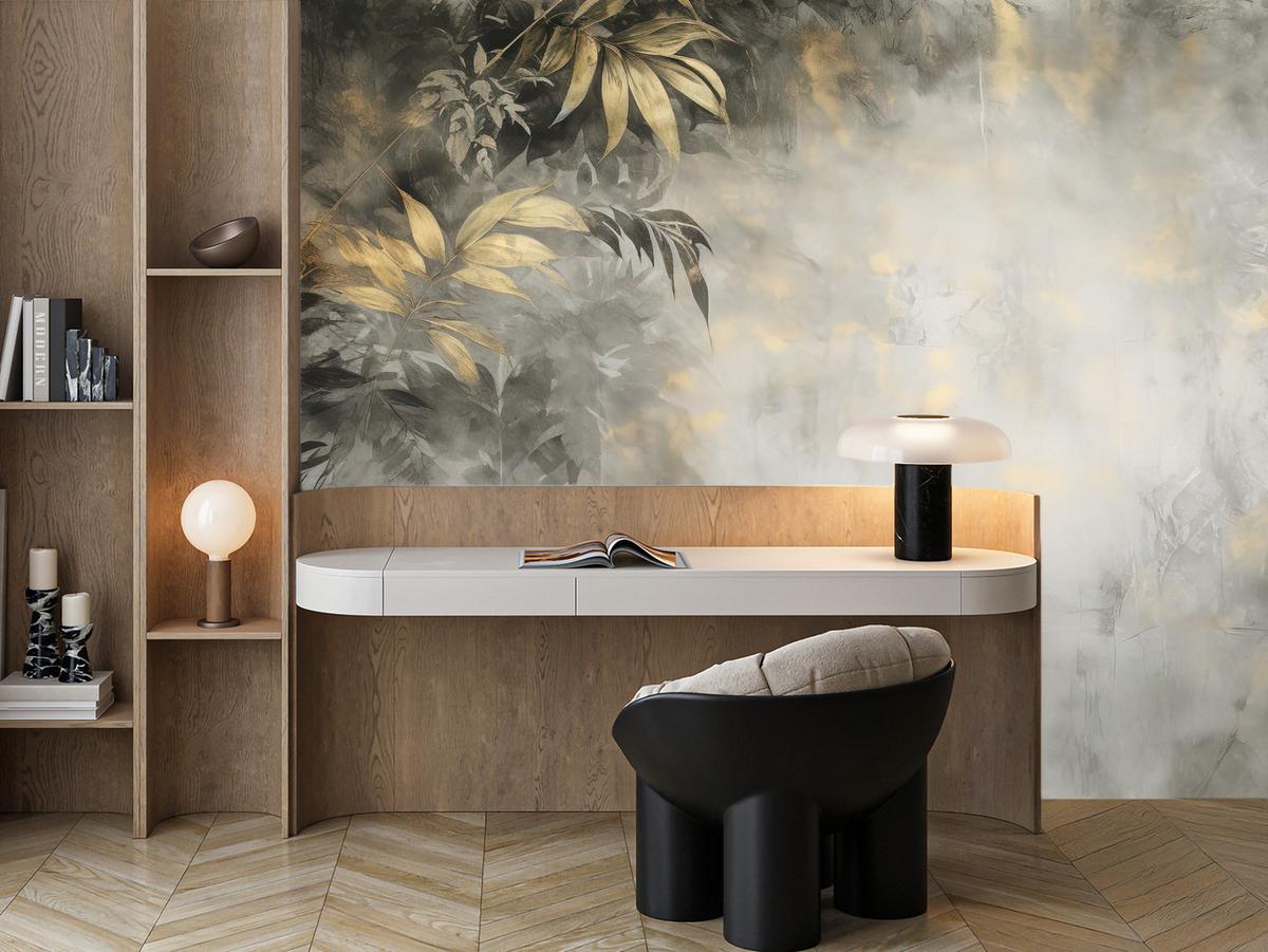FOTOTAPETE Blätter Beton Abstraktion Vintage 250x175 - Gelb/Beige, Papier (250/175cm) - Muralo