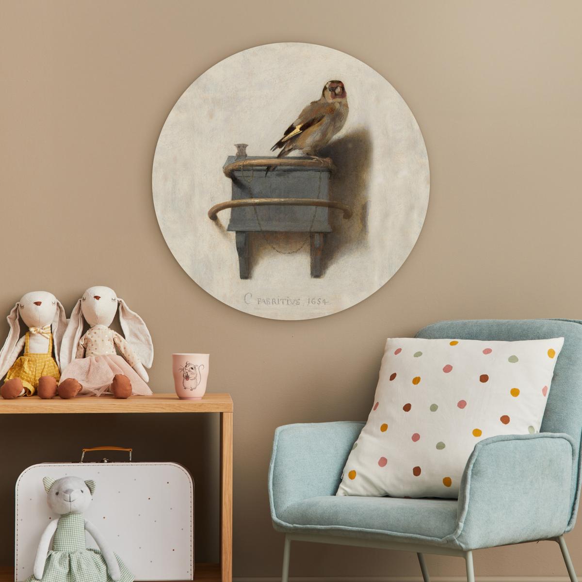 WANDBILD Stieglitz - Alter Meister - Carel Fabritius Wanddeko Schlafzimmer 60x60 cm - Grau, Kunststoff (60/60cm) - MuchoWow